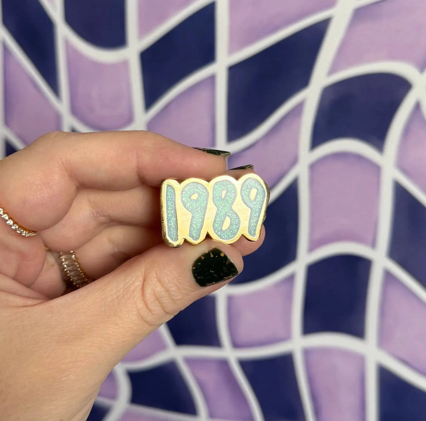 1989 blue glitter enamel pin - MangoIllustrated - Accessories