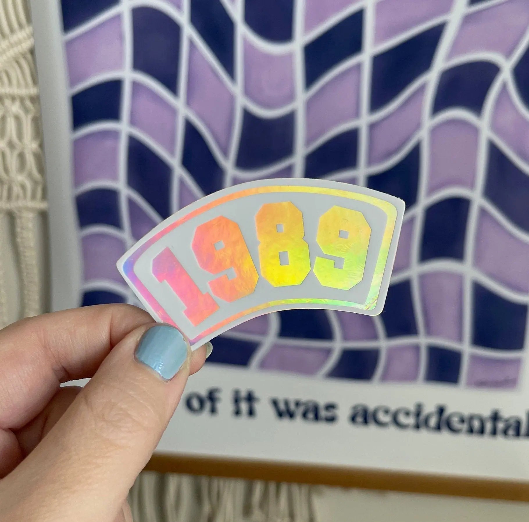 1989 Collegiate white holographic sticker - MangoIllustrated - Sticker