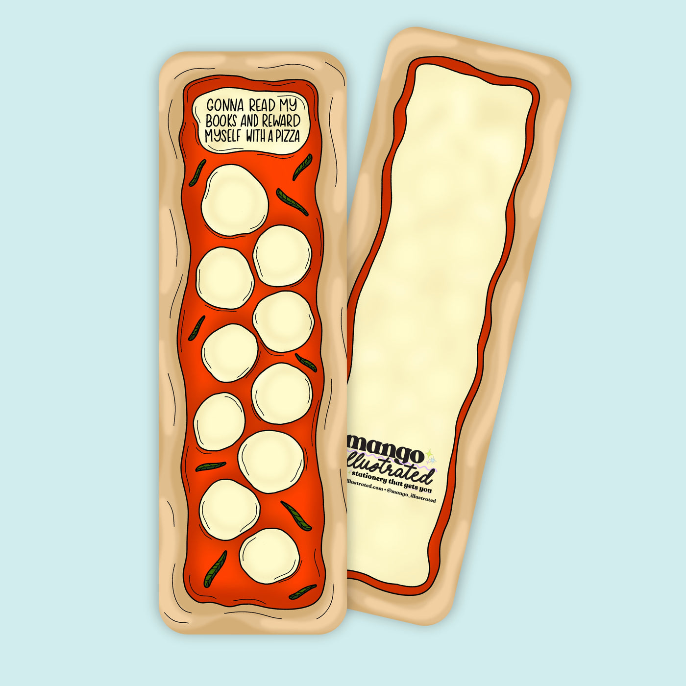 Pizza Reading Reward bookmark styled — illustrated food lover reading goal bookmark by MangoIllustrated