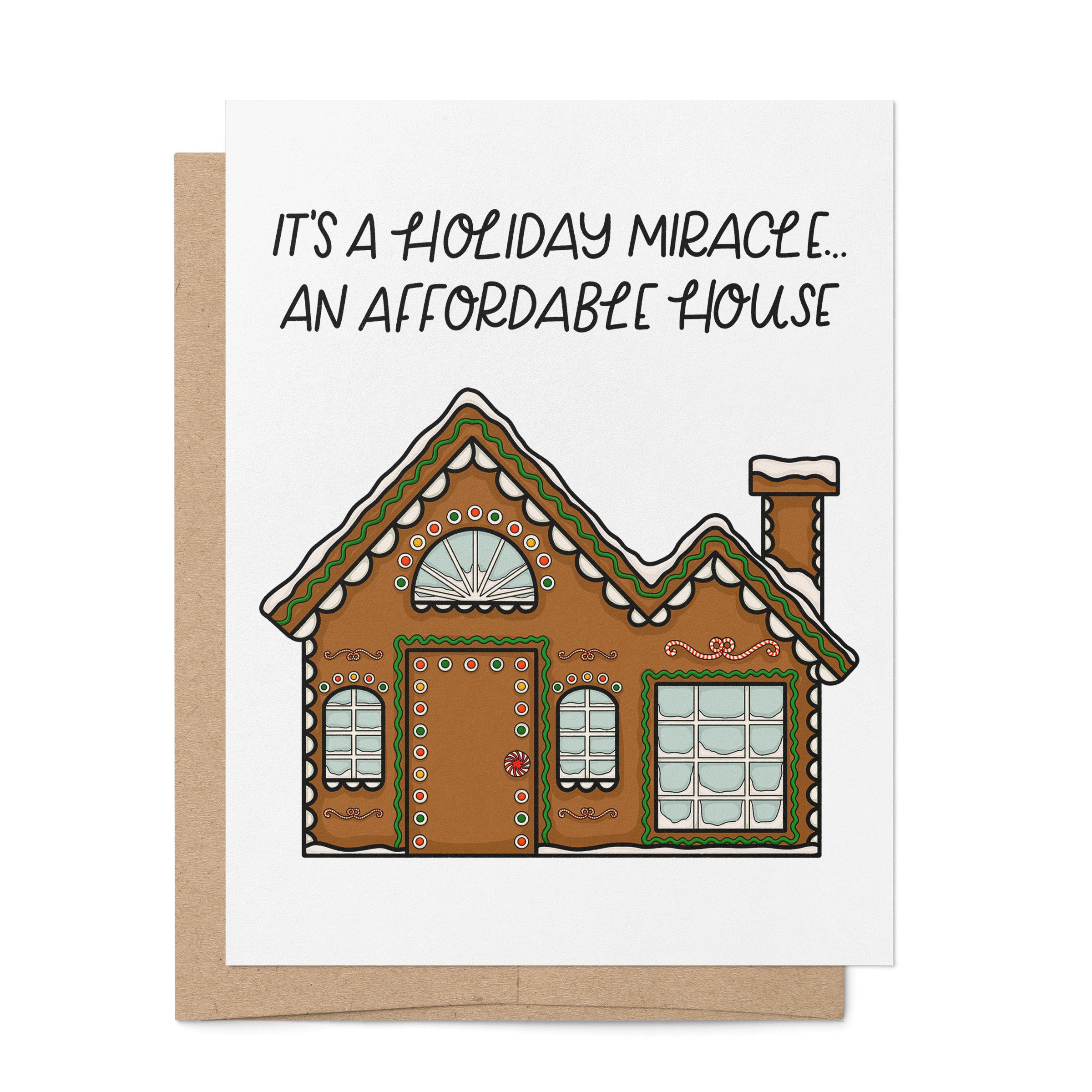 Affordable Gingerbread House card — hand drawn gingerbread illustration holiday card by MangoIllustrated