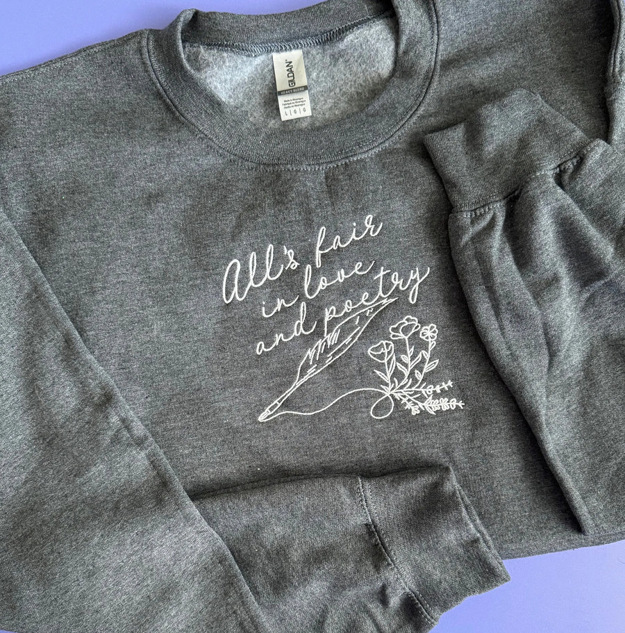 All's Fair in Love and Poetry embroidered sweatshirt MangoIllustrated