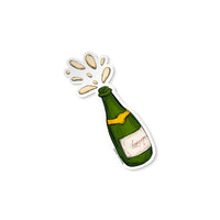 Vinyl sticker of a champagne bottle popping with bubbly splash illustration.