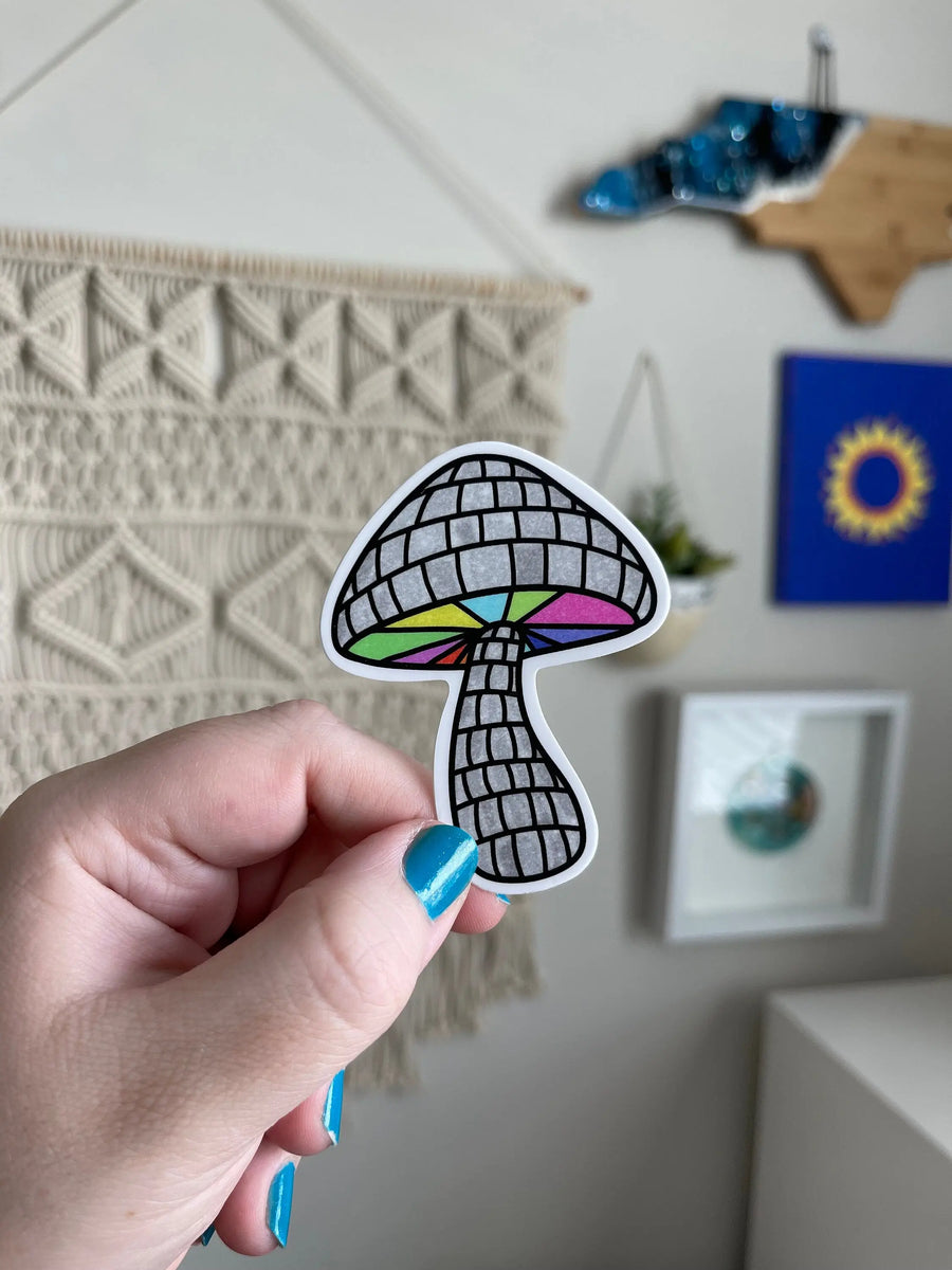 Disco ball mushroom sticker MangoIllustrated