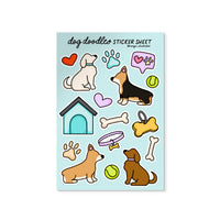Dog Doodles Sticker Sheet — 16 hand drawn dog illustrated stickers on 4x6 in sheet by MangoIllustrated