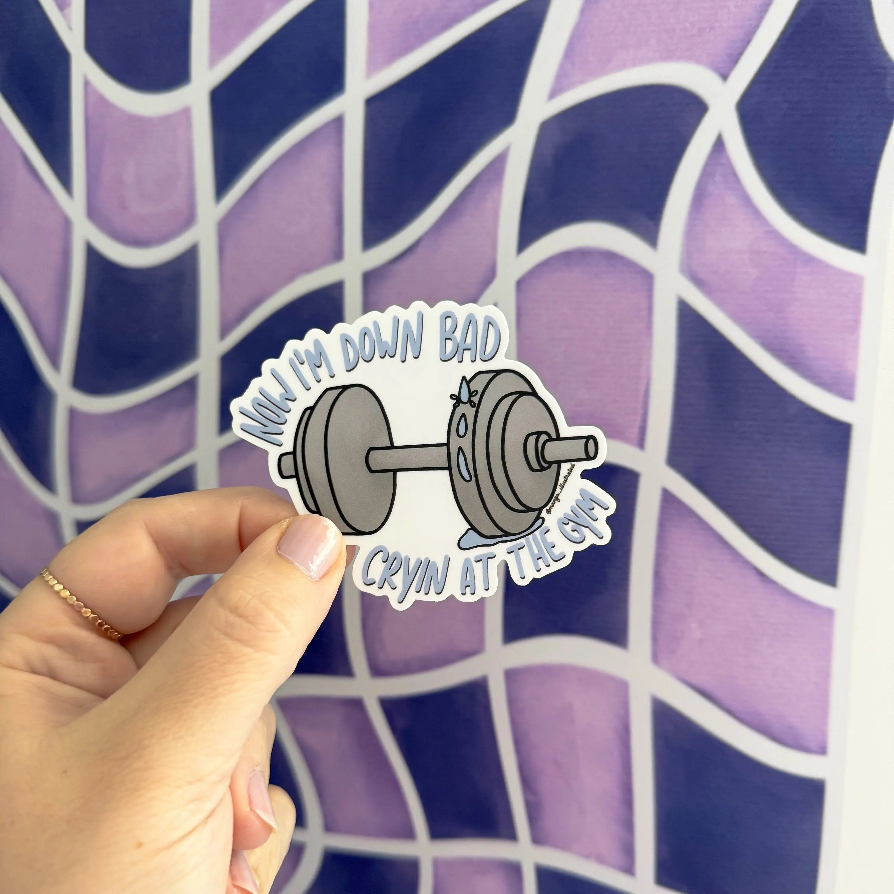 Down Bad crying at the gym sticker MangoIllustrated