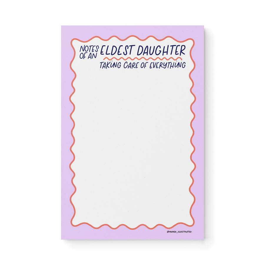 Eldest Daughter notepad — illustrated to do list notepad for eldest daughters, 8.5 x 5.5 in, by MangoIllustrated