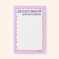Eldest Daughter notepad flat lay — funny relatable eldest daughter gift by indie artist MangoIllustrated