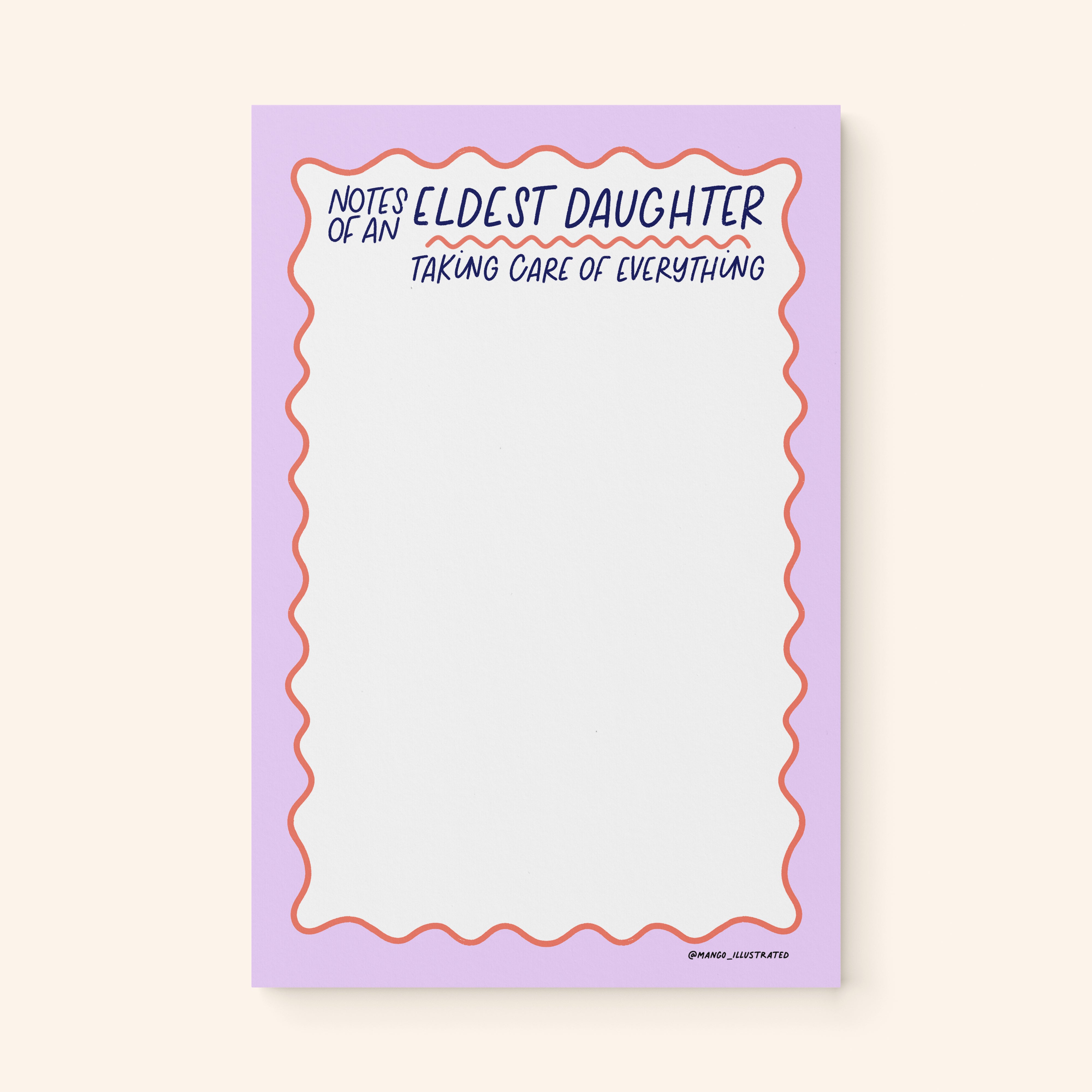 Eldest Daughter notepad flat lay — funny relatable eldest daughter gift by indie artist MangoIllustrated