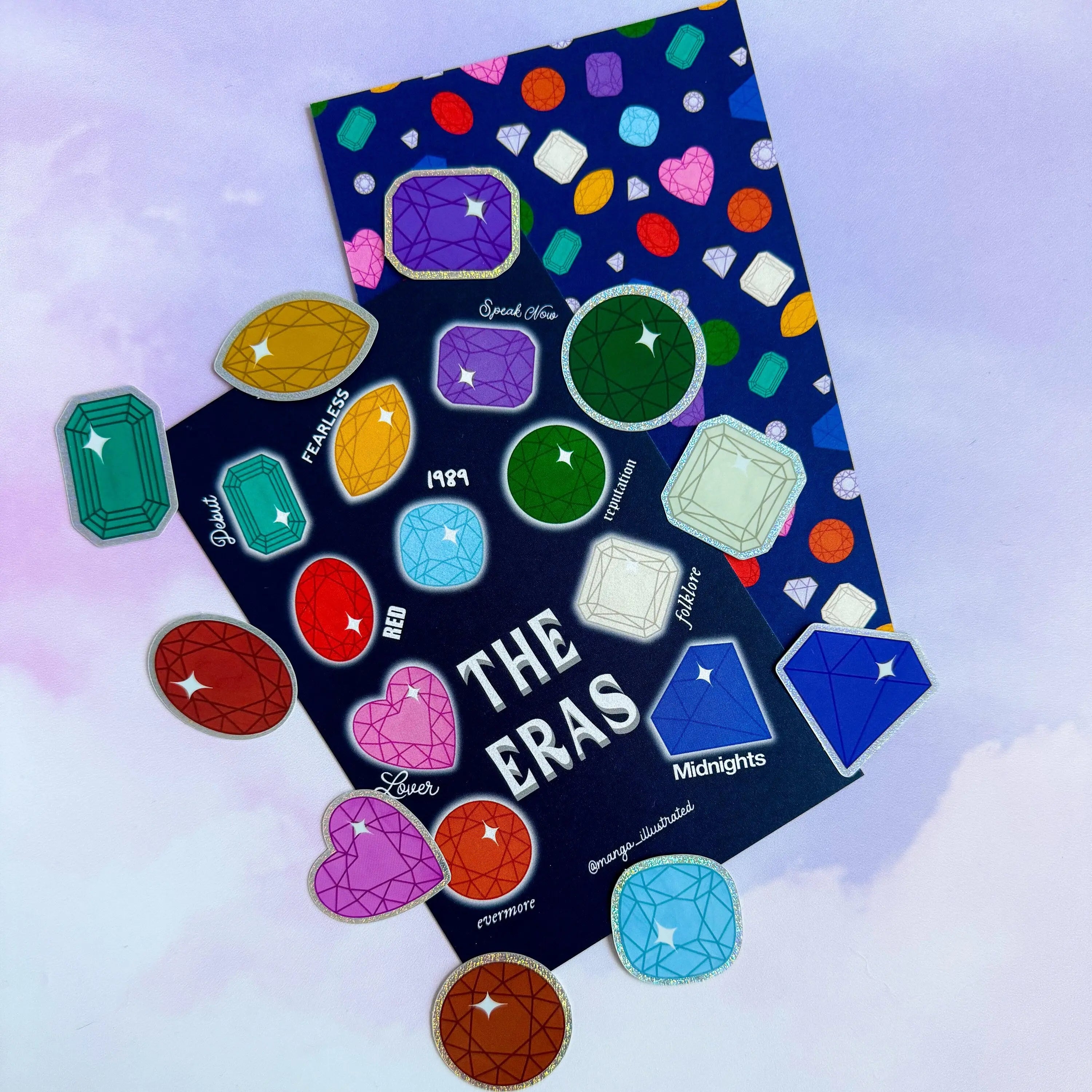 Eras Tour Gems sparkle sticker set with mini art print MangoIllustrated