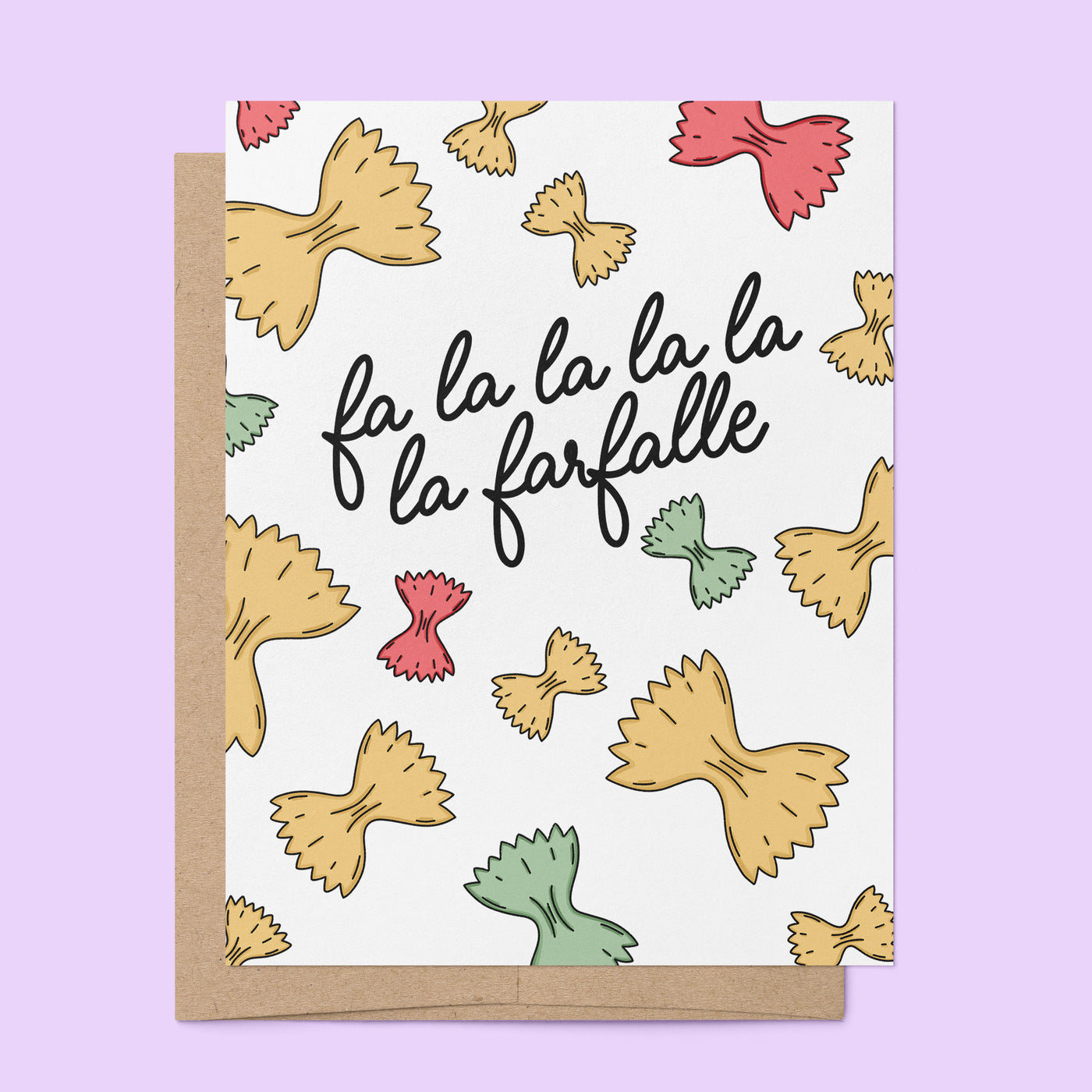 Fa La La Farfalle card styled — foodie Christmas card by MangoIllustrated