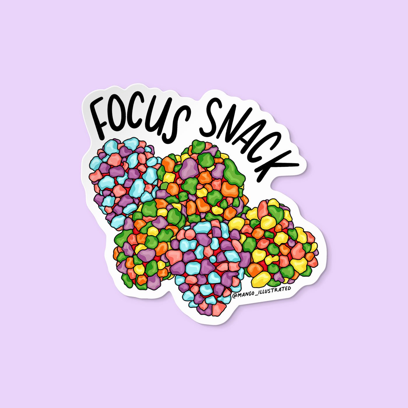 Focus Snack sticker cutout — ADHD neurodivergent illustrated vinyl sticker by MangoIllustrated