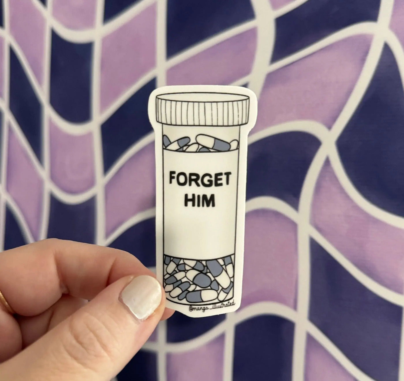Forget Him pill sticker MangoIllustrated