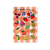 Fruit Doodles Sticker Sheet — 14 hand drawn fruit illustrated stickers on 4x6 in sheet by MangoIllustrated