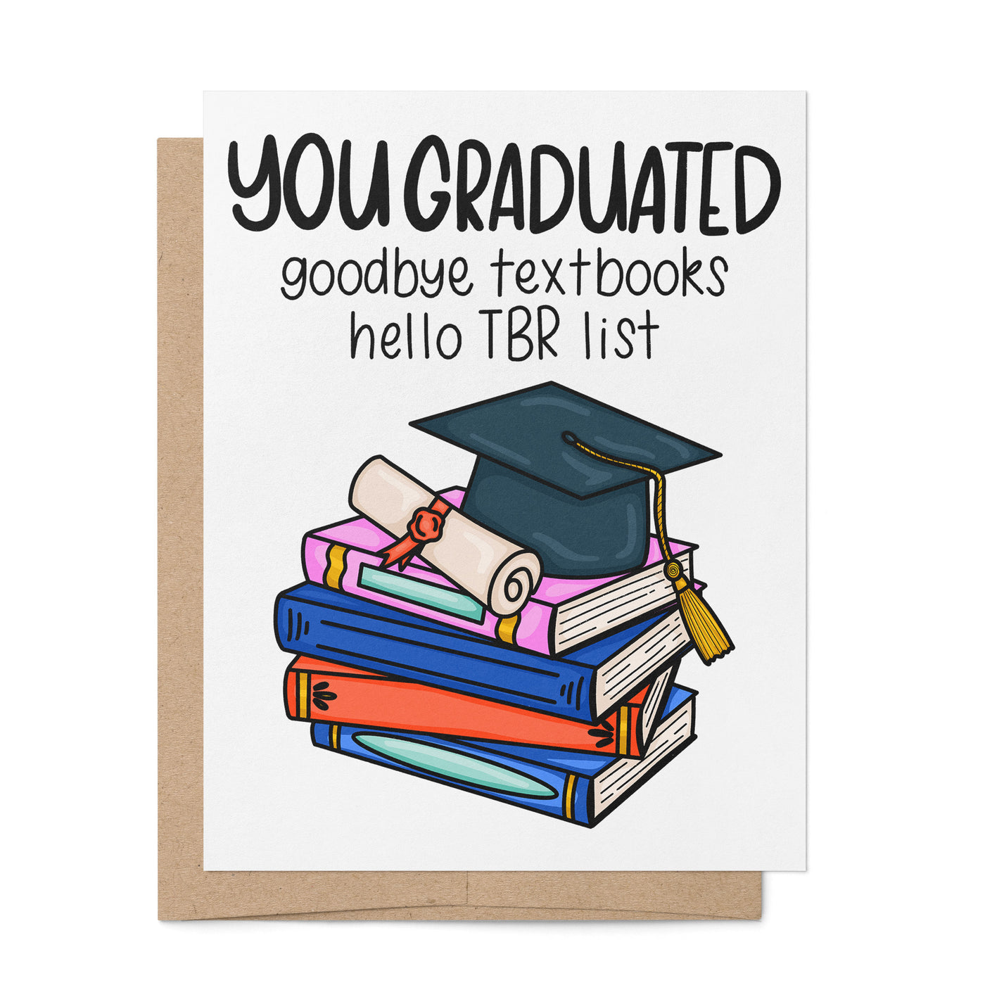 Bookish Graduation Card styled — illustrated grad card for book lovers by MangoIllustrated