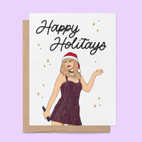 Happy Holitays card flat lay — funny holiday card for Swifties by indie artist MangoIllustrated
