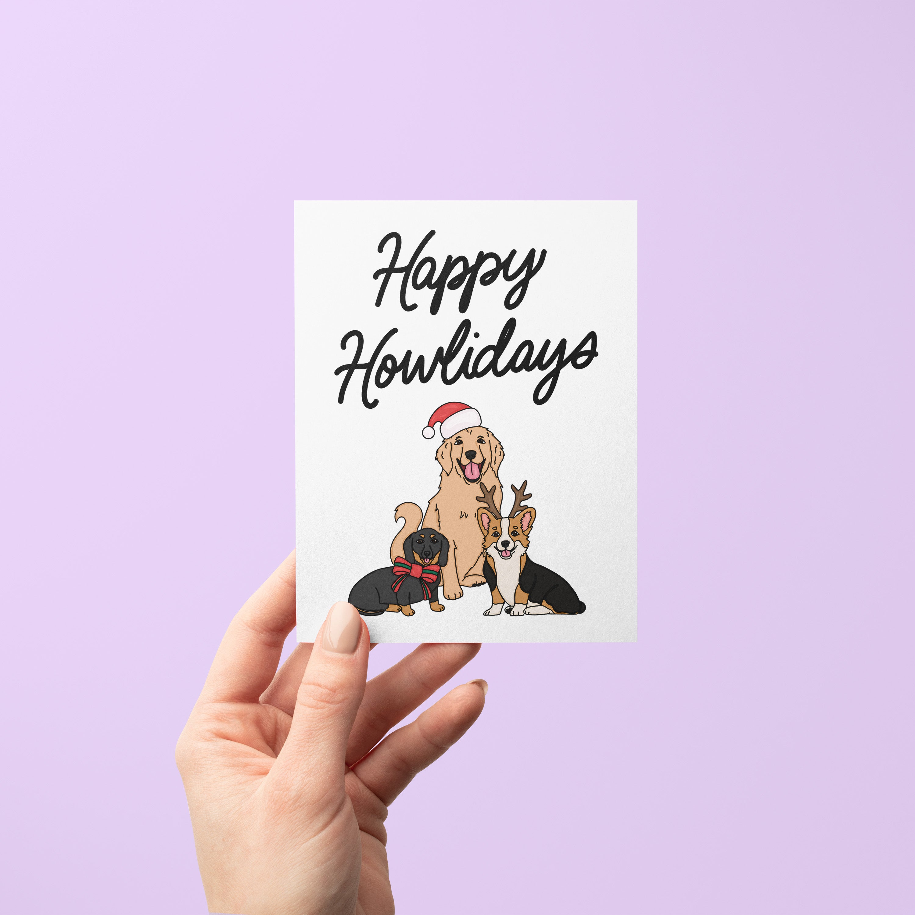 Happy Howlidays card detail — hand lettered dog lover Christmas card by MangoIllustrated