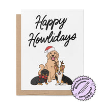 Happy Howlidays illustrated holiday card badge — festive dog Christmas card by MangoIllustrated