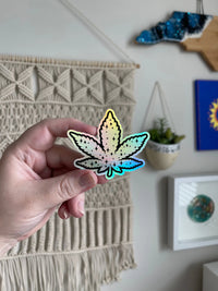 Holographic Cannabis Leaf sticker MangoIllustrated