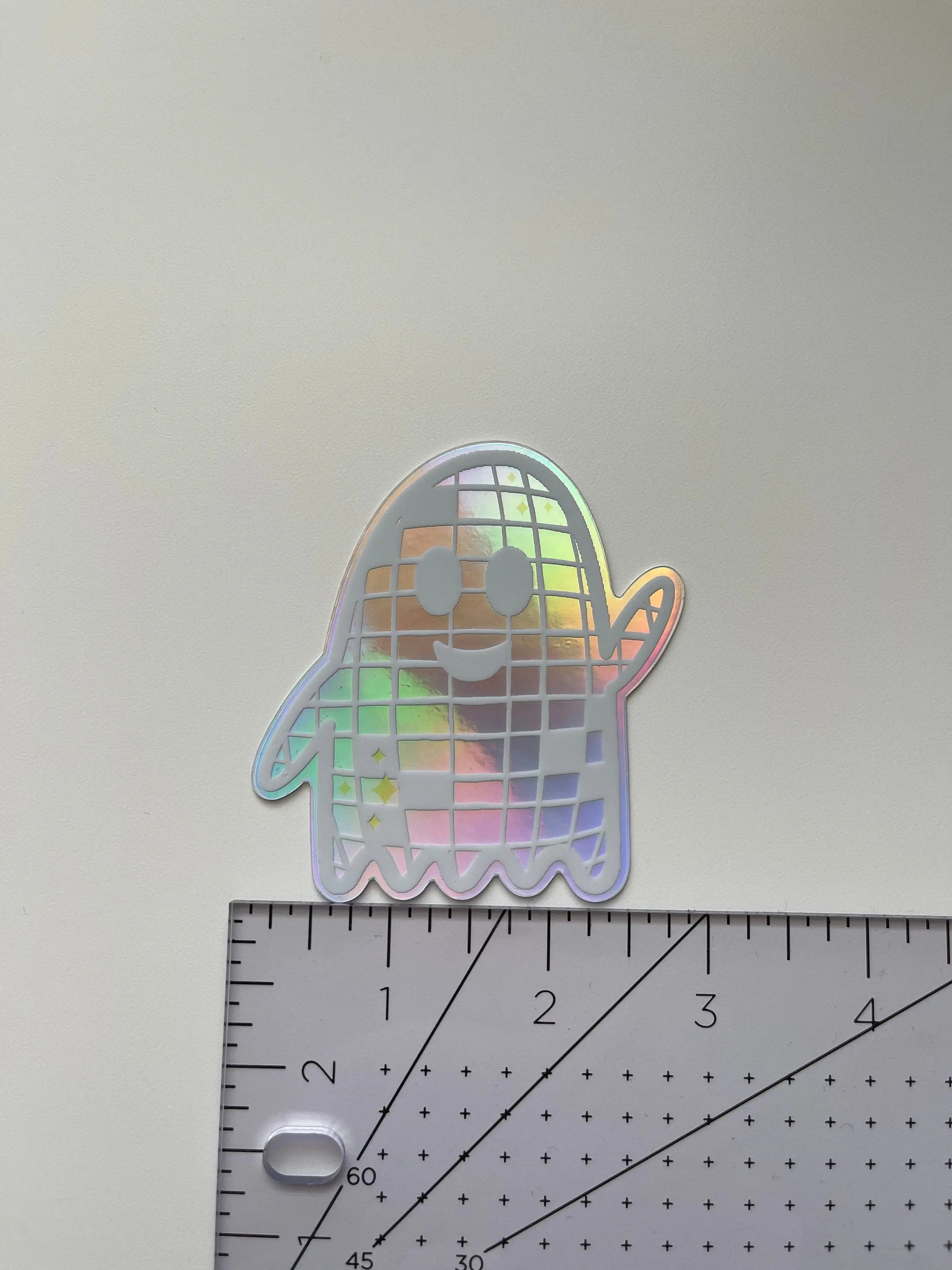 Holographic Disco Ball Ghost sticker MangoIllustrated