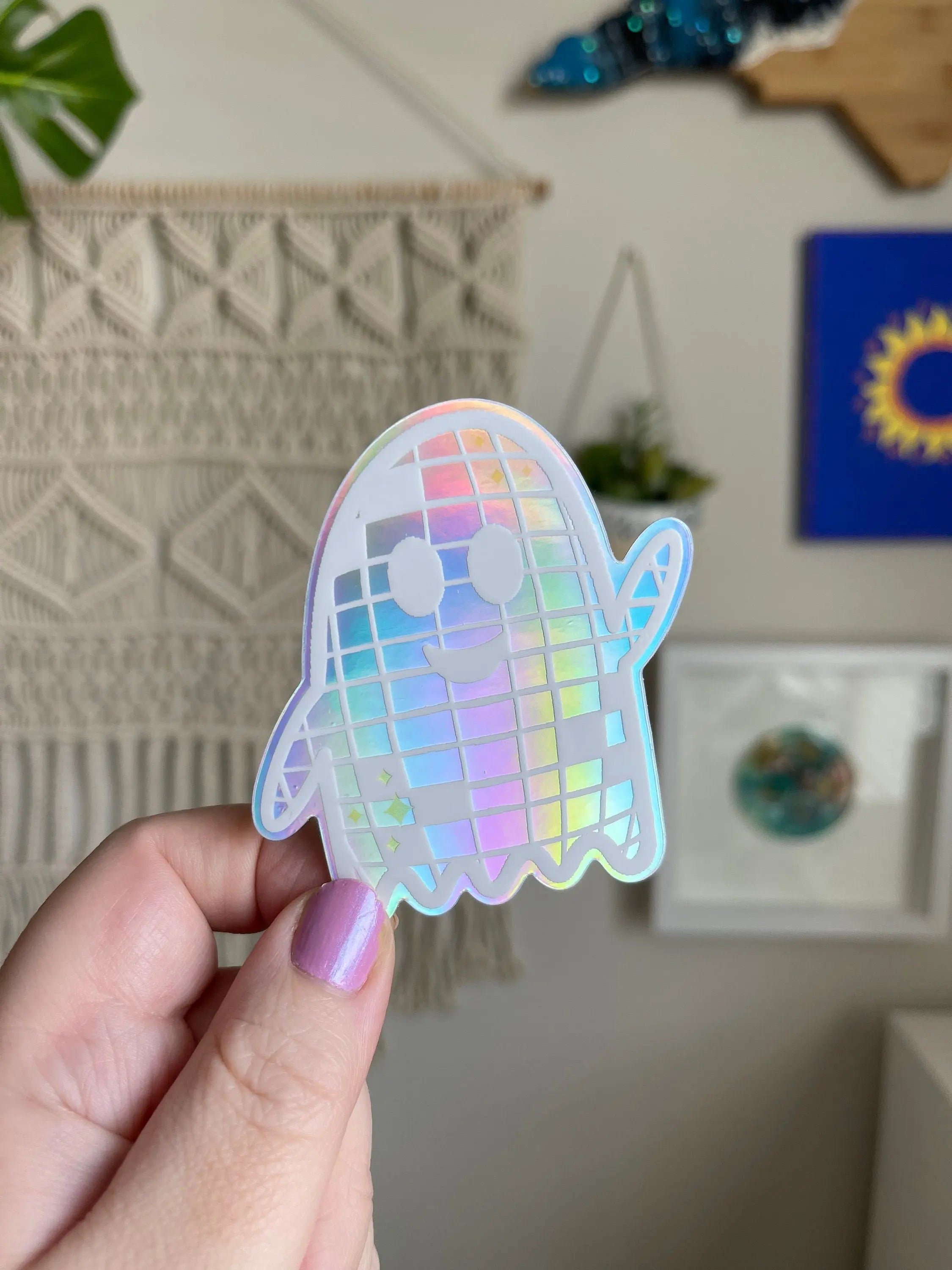 Holographic Disco Ball Ghost sticker MangoIllustrated