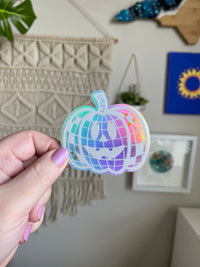 Holographic Disco Ball Pumpkin sticker MangoIllustrated