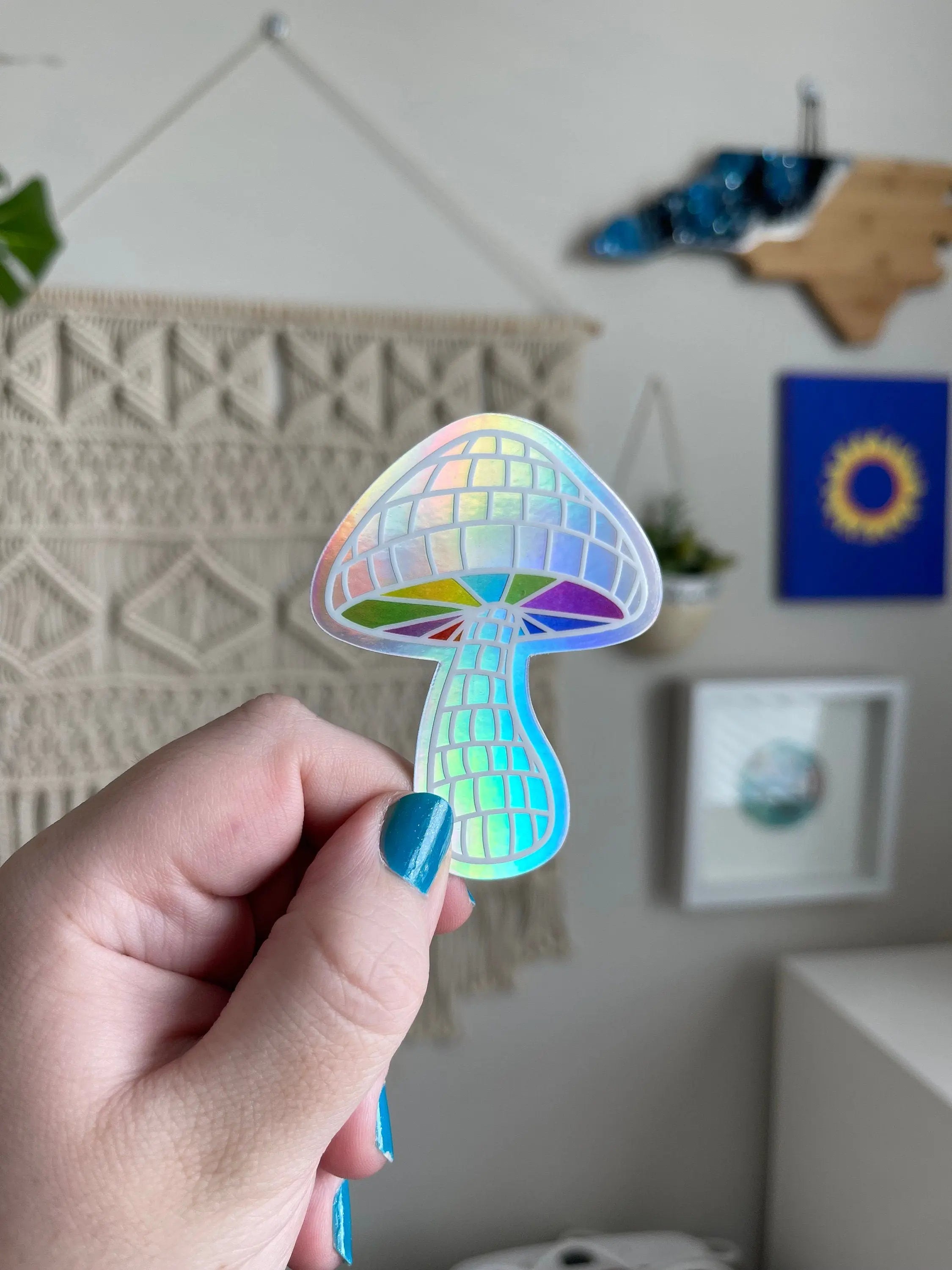 Holographic disco ball mushroom sticker MangoIllustrated