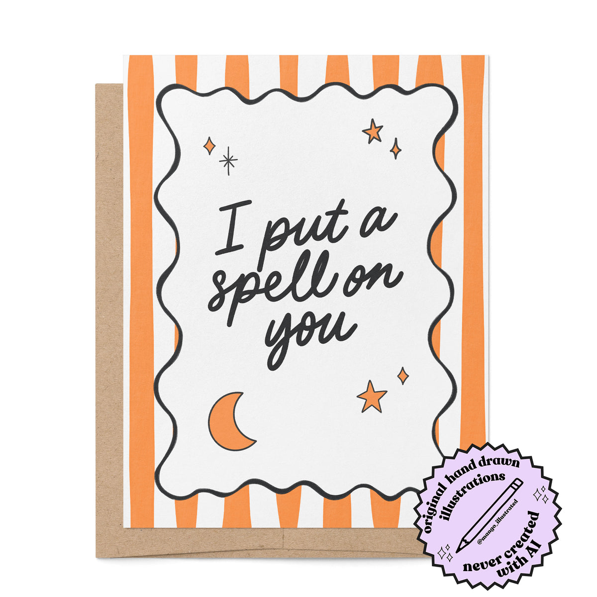 I Put a Spell On You Halloween Card close-up — illustrated witchy card design by MangoIllustrated