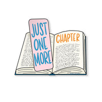 Just One More Chapter sticker — hand lettered vinyl sticker for book lovers by MangoIllustrated
