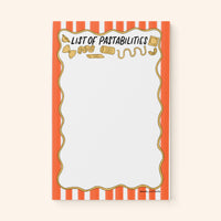 List of Pastabilities notepad detail — hand drawn pasta illustrations by MangoIllustrated