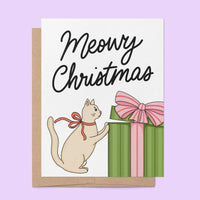 Meowy Christmas card styled — illustrated Christmas card for cat parents by MangoIllustrated