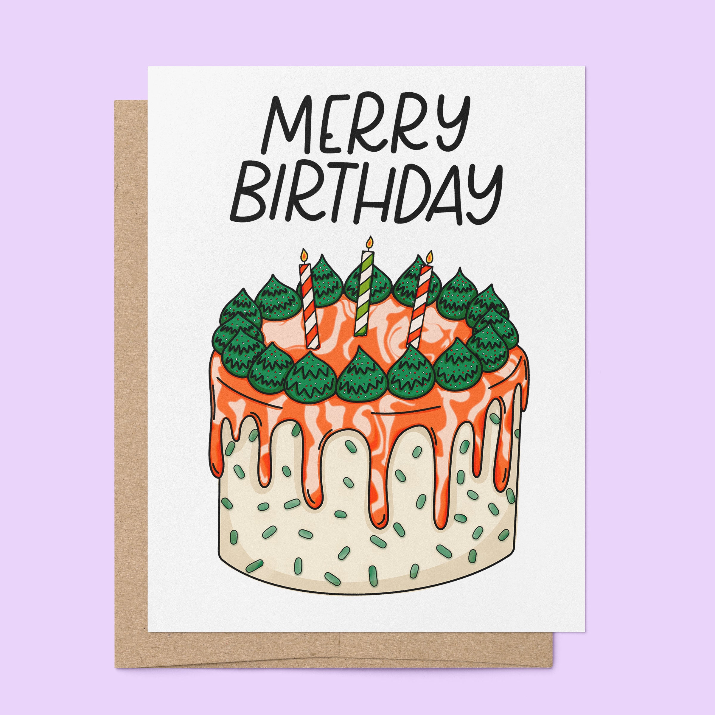 Merry Birthday card styled — illustrated holiday birthday card by MangoIllustrated