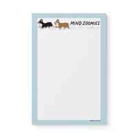 Mind Zoomies corgi notepad — illustrated ADHD brain dump notepad with corgi, 8.5 x 5.5 in, by MangoIllustrated