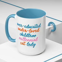 Over - educated under - loved childless millennial Cat Lady Mug - MangoIllustrated - Mug