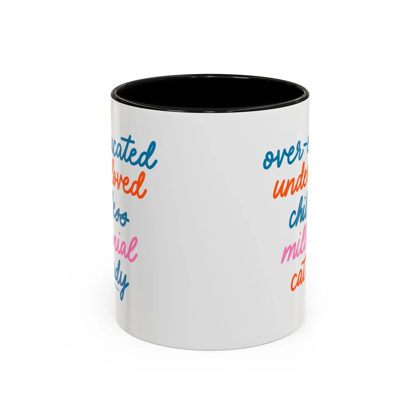 Over - educated under - loved childless millennial Cat Lady Mug - MangoIllustrated - Mug