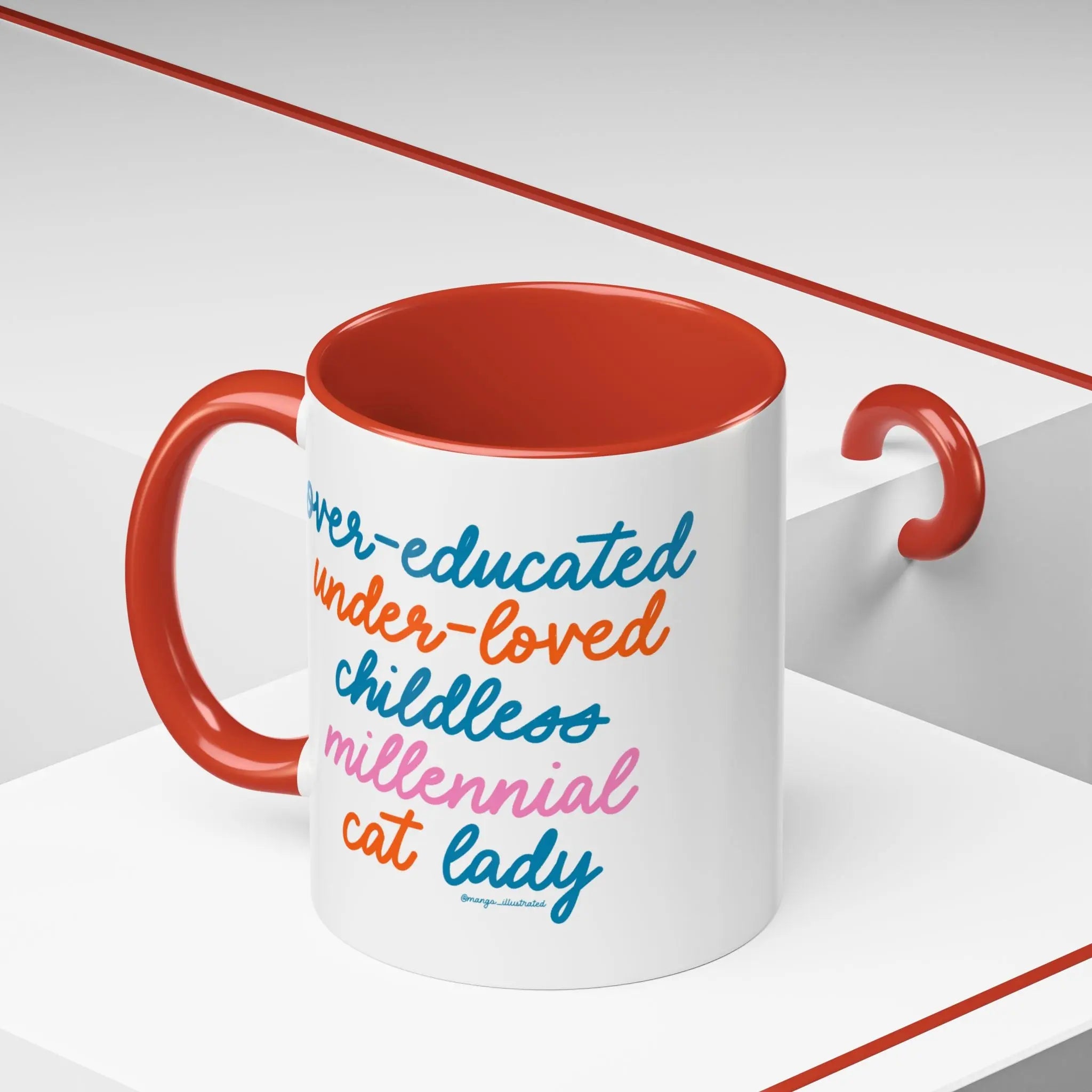 Over - educated under - loved childless millennial Cat Lady Mug - MangoIllustrated - Mug