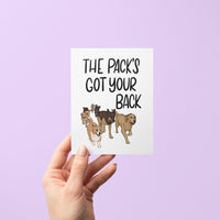 Pack's Got Your Back card flat — illustrated viral corgi pack friendship card by MangoIllustrated
