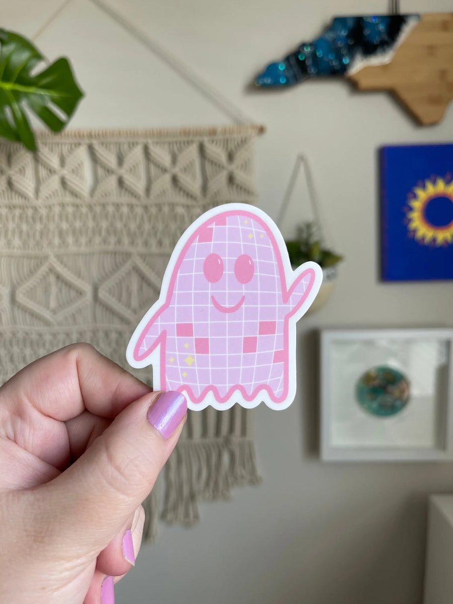 Pink disco ball ghost sticker MangoIllustrated