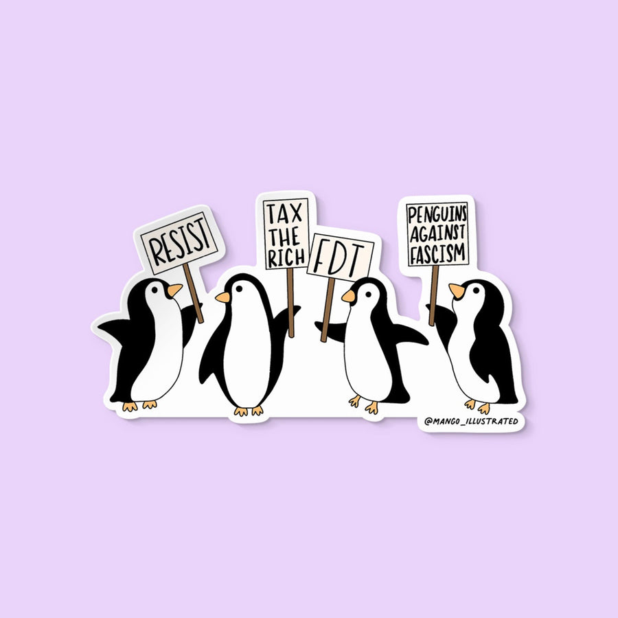 marching penguins sticker - protesting penguins sticker