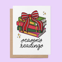 Season's Readings holiday card — illustrated holiday book stack greeting card by MangoIllustrated