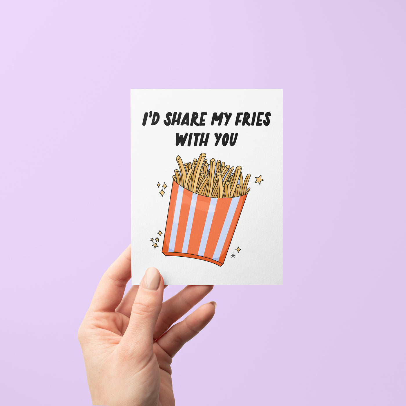 Share My Fries card styled — funny illustrated love and friendship card by MangoIllustrated