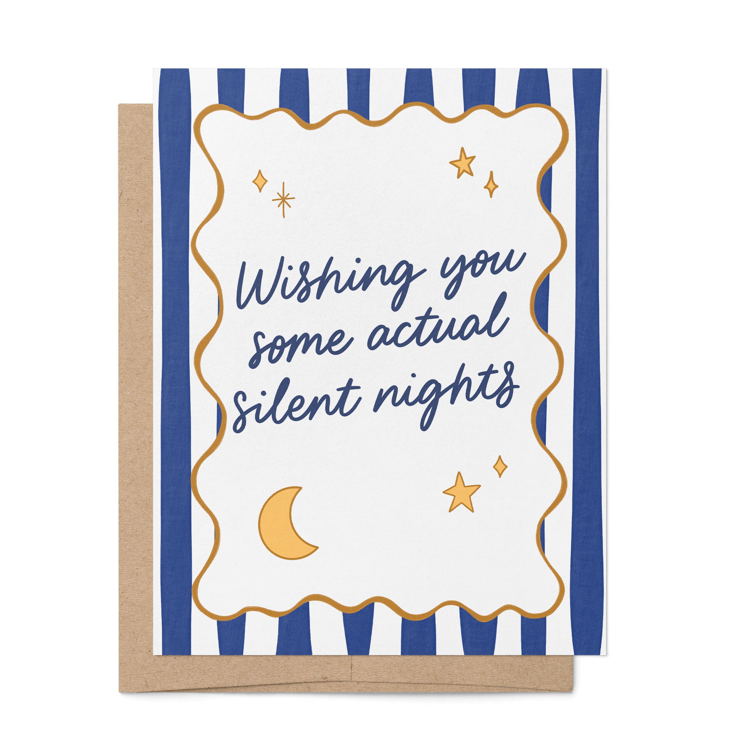 Silent Nights card styled — retro navy gold illustrated holiday card by MangoIllustrated