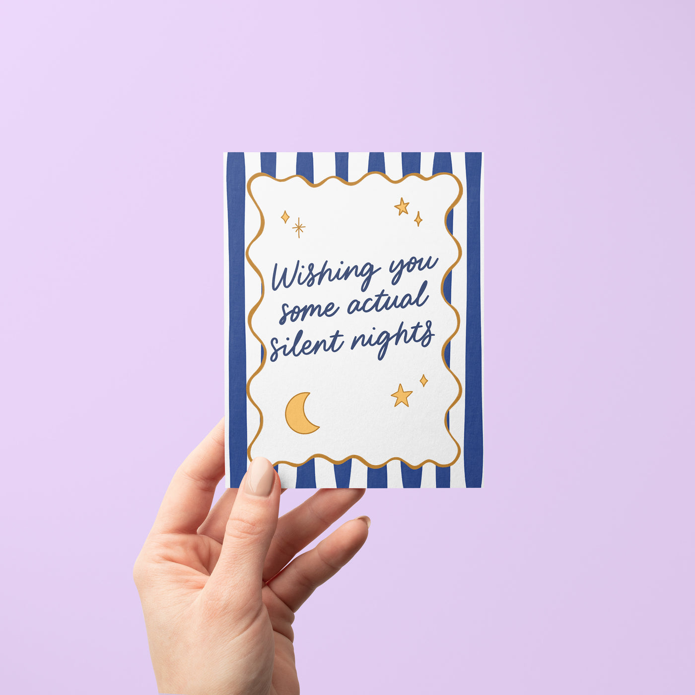 Silent Nights card detail — hand lettered illustrated holiday card by MangoIllustrated