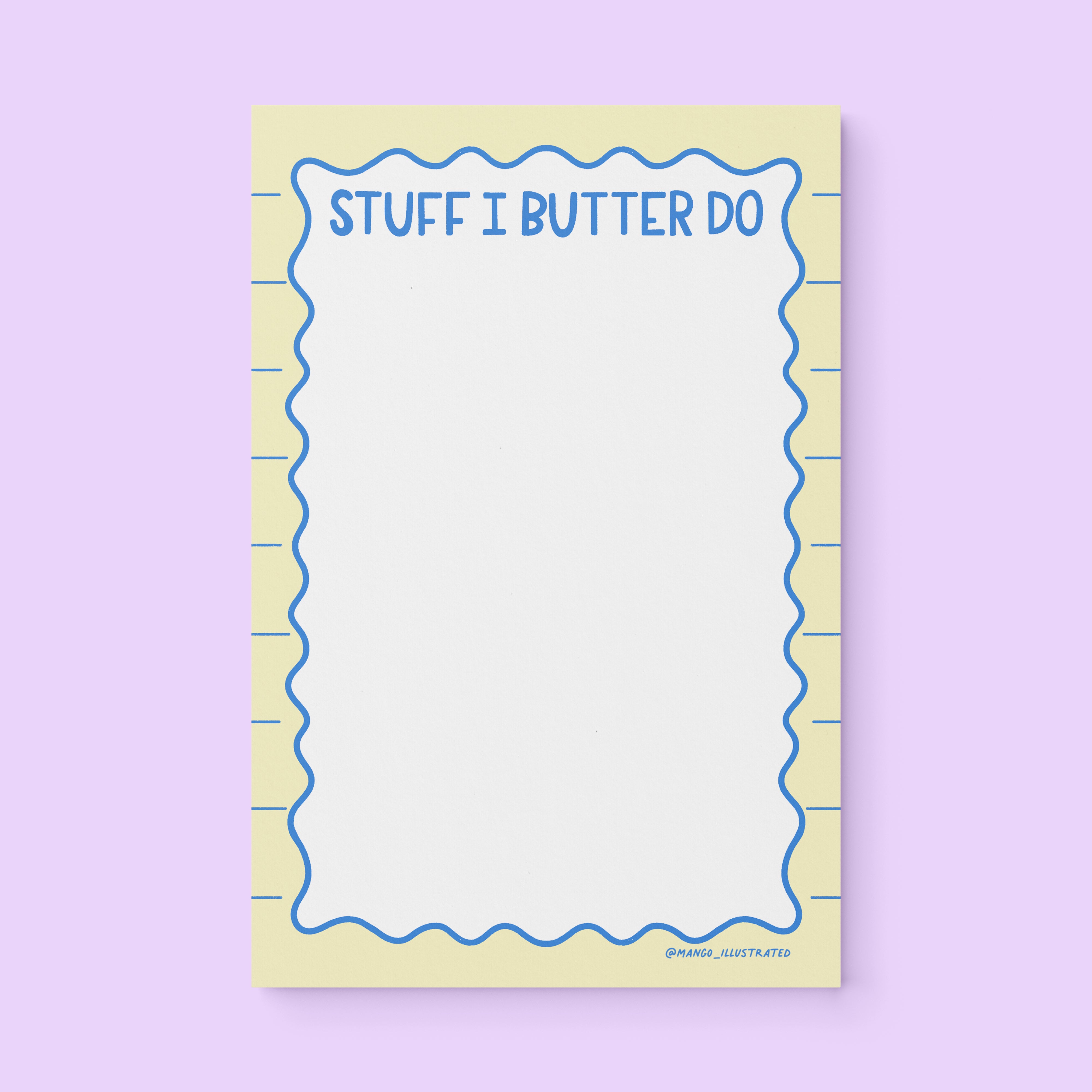 Stuff I Butter Do notepad flat lay — funny food pun notepad by indie artist MangoIllustrated