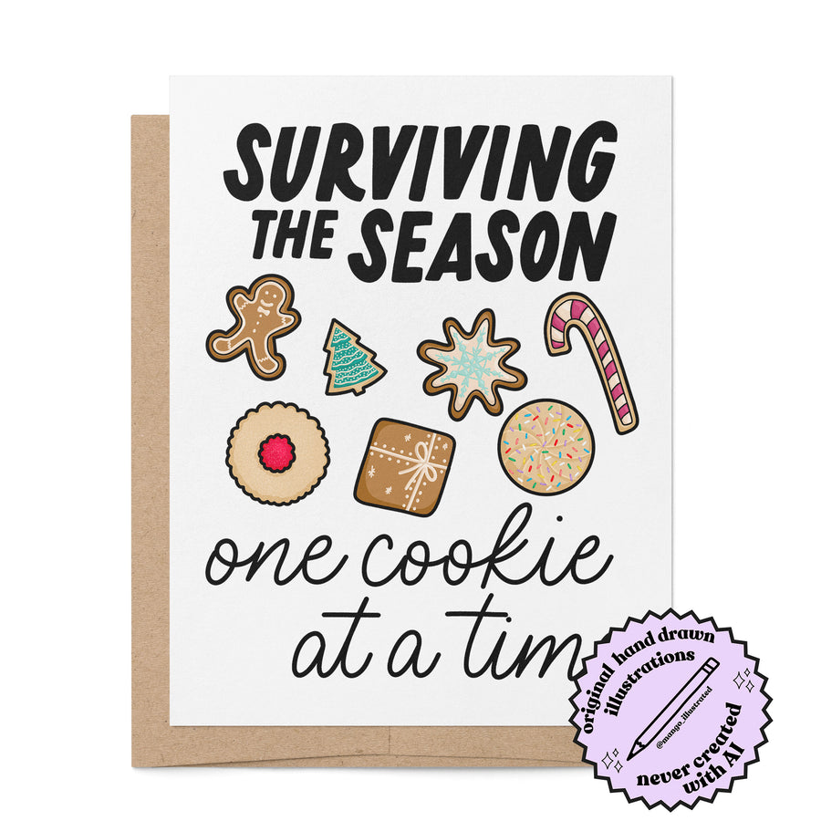 Surviving the Season Cookie holiday card badge — illustrated Christmas cookie greeting card by MangoIllustrated