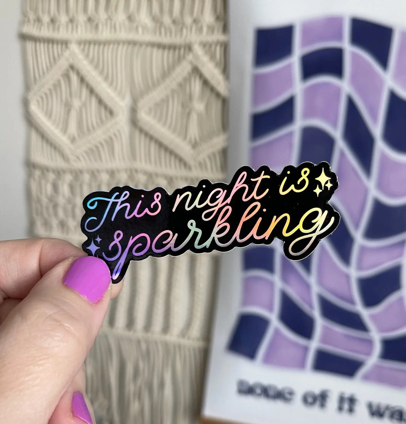 This Night Is Sparkling holographic sticker - black MangoIllustrated