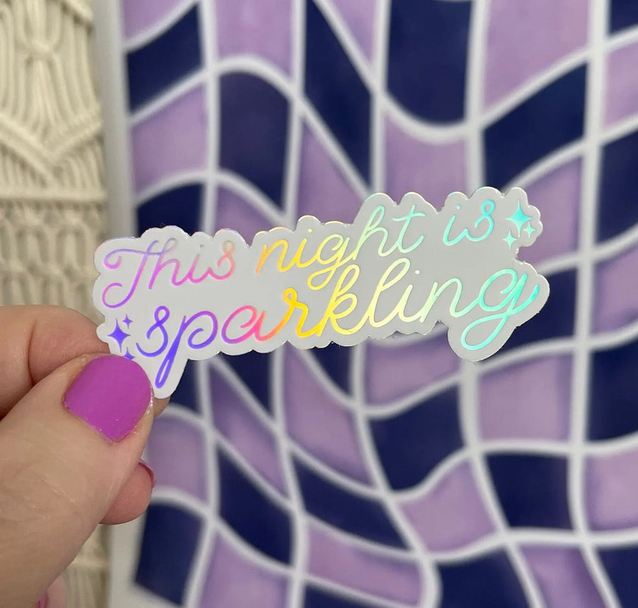 This Night Is Sparkling holographic sticker - white MangoIllustrated
