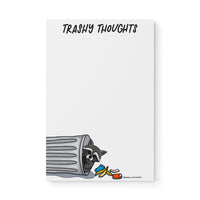 Trashy Thoughts raccoon notepad — illustrated raccoon brain dump notepad, 8.5 x 5.5 in, by MangoIllustrated
