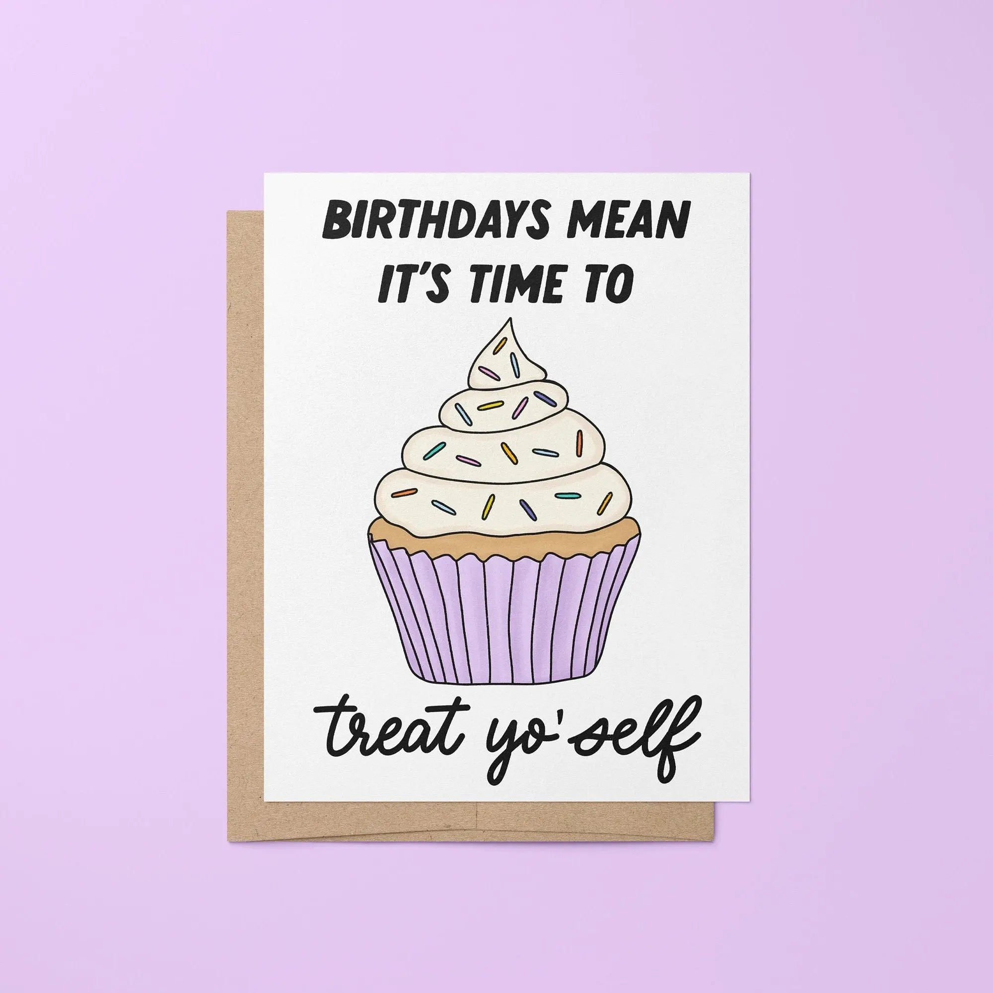 Treat yo self birthday card MangoIllustrated