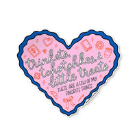 Trinkets Tchotchkes and Little Treats illustrated sticker — hand lettered heart doodle vinyl sticker by MangoIllustrated