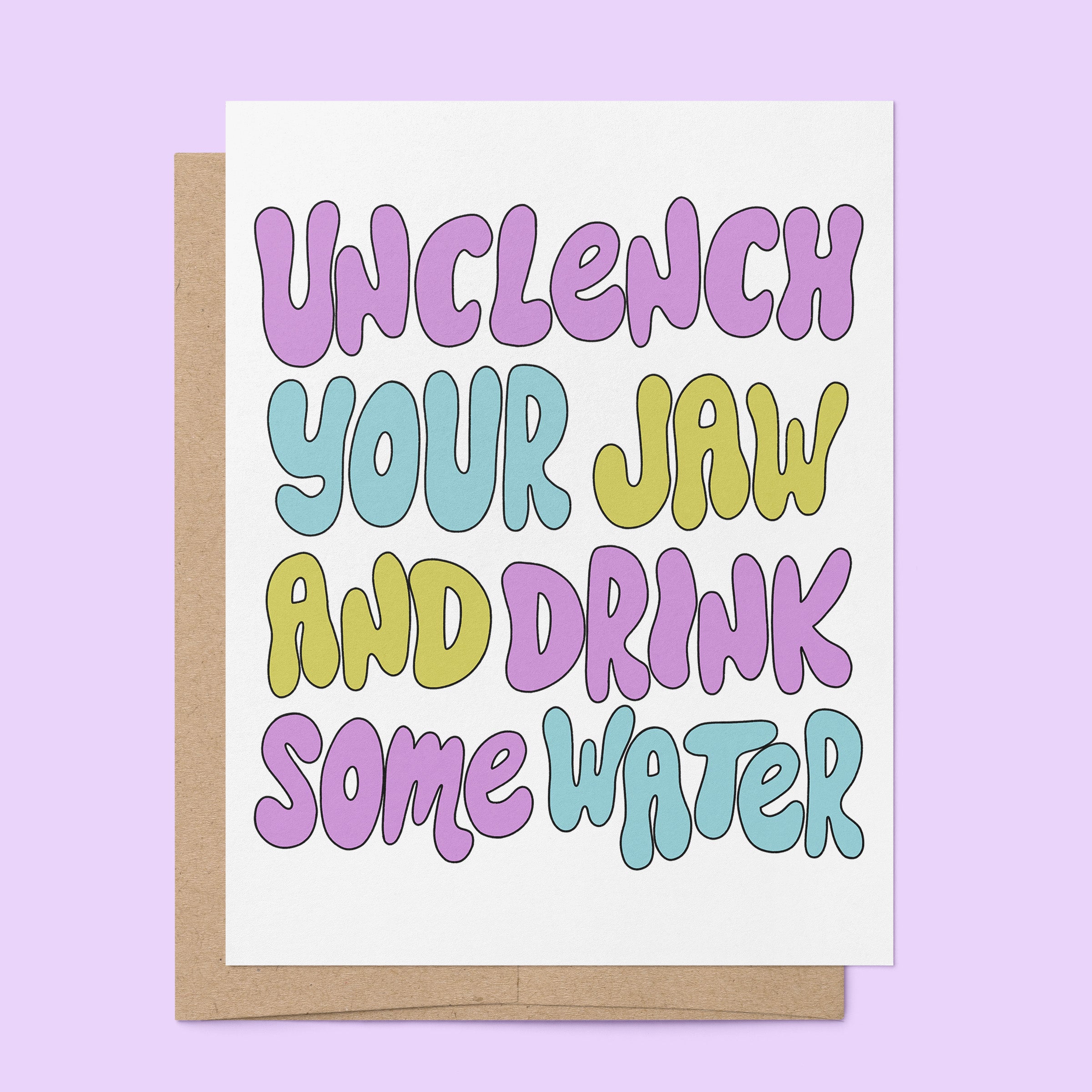 Unclench Your Jaw card flat — illustrated mental health friendship card by MangoIllustrated